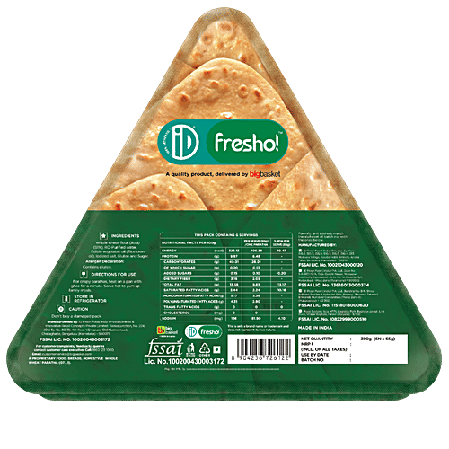 iD fresho! Homestyle Whole Wheat Paratha, 390 g Pouch No preservatives or artificial additives