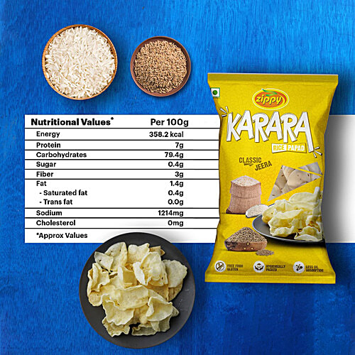 ZIPPY Karara Rice Papad - Classic Jeera , Ready To Cook, Perfect Accompaniment For Meals, 200 g Pouch 