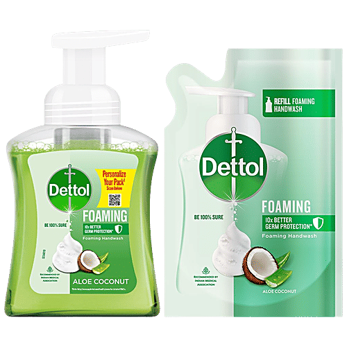 Buy Dettol Foaming Handwash Pump + Refill Combo, Aloe Coconut, Rich Foam, Moisturizing, Soft