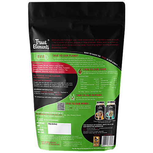 Buy True Elements No Added Sugar Muesli 13.5g Protein Per 100g, High