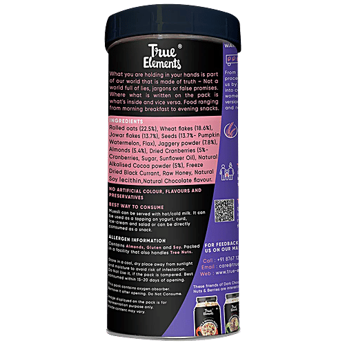 True Elements Dark Chocolate Muesli - Nuts & Berries, Rich In Antioxidants, Ready To Eat Breakfast, 400 g Jar 