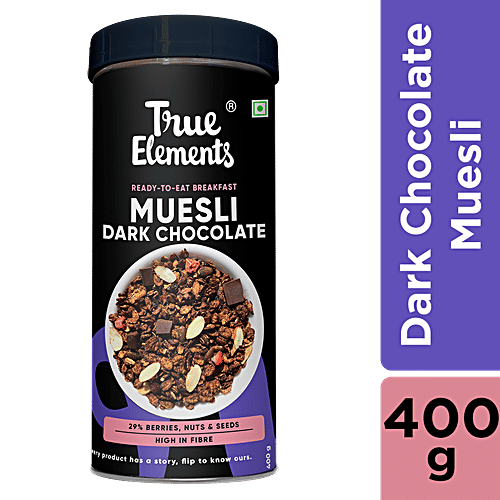 True Elements Dark Chocolate Muesli - Nuts & Berries, Rich In Antioxidants, Ready To Eat Breakfast, 400 g Jar 