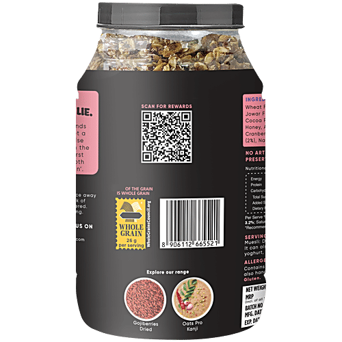 True Elements Dark Chocolate Muesli - Nuts & Berries, Rich In Antioxidants, Ready To Eat Breakfast, 1 kg Jar 