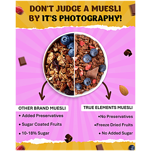 True Elements Dark Chocolate Muesli - Nuts & Berries, Rich In Antioxidants, Ready To Eat Breakfast, 1 kg Jar 