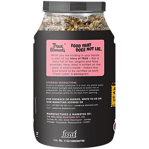 True Elements Dark Chocolate Muesli - Nuts & Berries, Rich In Antioxidants, Ready To Eat Breakfast, 1 kg Jar 