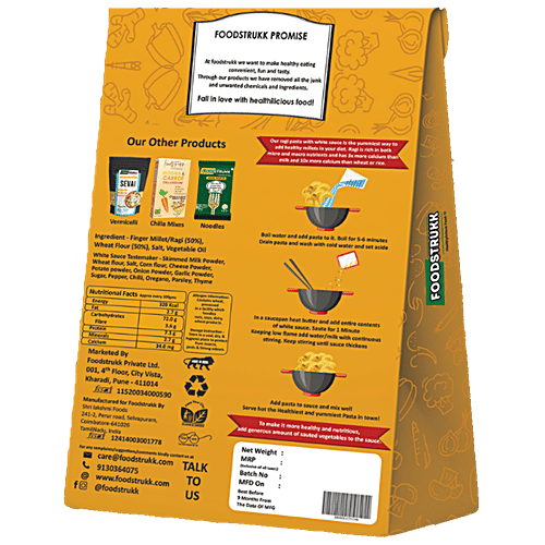 Foodstrukk Ragi Pasta With White Sauce - Mighty Millet, Nutrient Dense, Natural, 125 g Pouch 