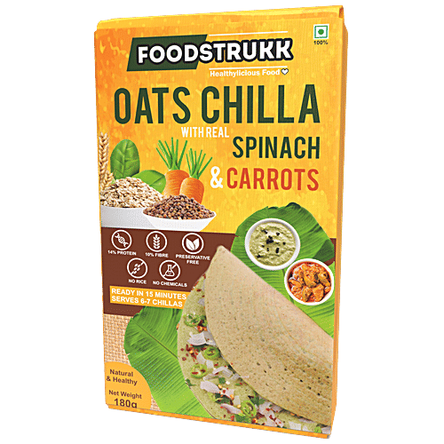 Foodstrukk Oats Chilla - With Real Spinach & Carrots, 14% Protein, 10% Fibre, No Rice, 180 g Pouch 