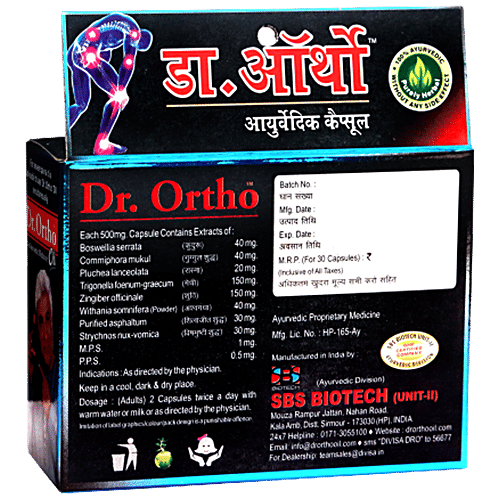 Buy Dr. Ortho Ayurvedic Capsules Herbal Extract, Relieves Pain & Stiffness Online at Best