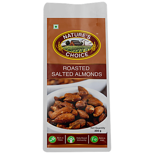 Nature's Choice Roasted Salted Almond - Protein & Vitamin E Rich, Healthy Snack, Salad, Cereals Topping, 200 g  