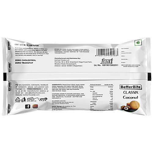 BETTER BITE Classix Coconut Cookies - Rich, Crispy & Crunchy, Tea Time Snack, 50 g Pouch 