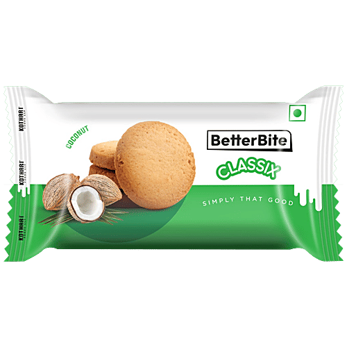 BETTER BITE Classix Coconut Cookies - Rich, Crispy & Crunchy, Tea Time Snack, 50 g Pouch 