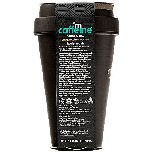 mCaffeine Naked & Raw Cappuccino Coffee Body Wash - Mildly Exfoliates & Smoothens The Skin, 300 ml  