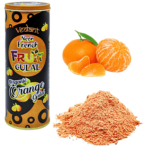 Vedant Fruit Gulal - Orange, Organic, Herbal, Skin Friendly, Non-Toxic, For Holi, 175 g  