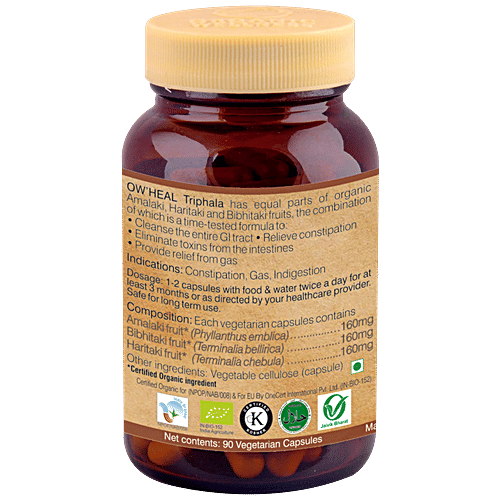 Organic Wellness Ow' Zeal Triphala Capsules - Amalaki, Haritaki & Bibhitaki Fruits, Digestive Supplement, 90 pcs  