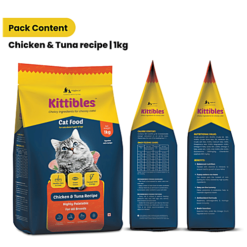 Wiggles.in Kittibles - Cat Food Dry, Adult, Chicken, Tuna Fish, Ashwagandha, Rosemary Extract, 1 kg  