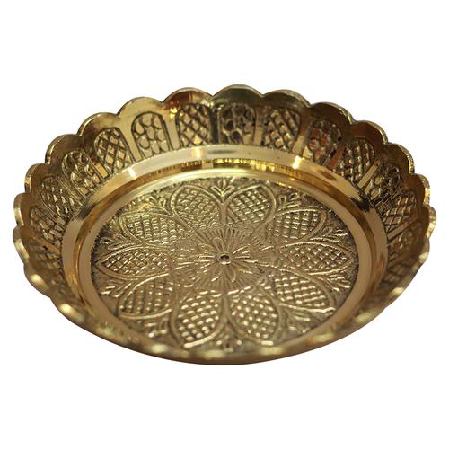 Klassic Puja Thali - Gold, Brass, 10 cm, Medium, With Flower Engraved  Design, For Home, Office Decoration, Gifting, 1 pc