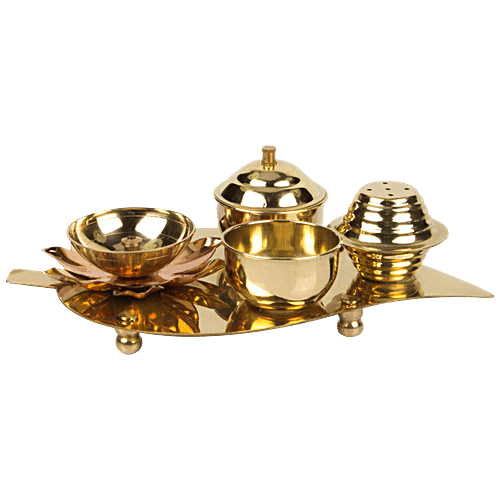 Klassic Model: KL-Thali6M - Pooja Thali, Medium, Leaf-Shape, Brass, For Various Rituals, 1 pc