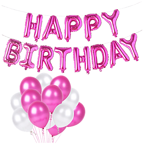 Hankley Birthday Decoration Set - Foil Banner & Metallic Balloons, Pink, 3 pcs Decorative Items, Foil Balloon