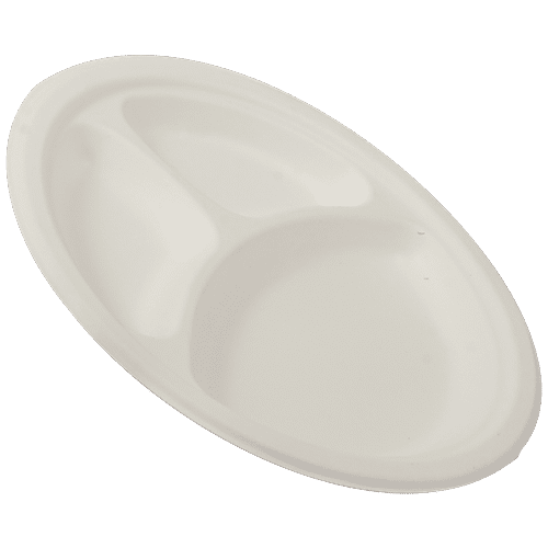 Klassic Disposable Biodegradable Bagasse Plate - Round, 9" 3 Cp, Eco-Friendly, Light Weight, 25 pcs  