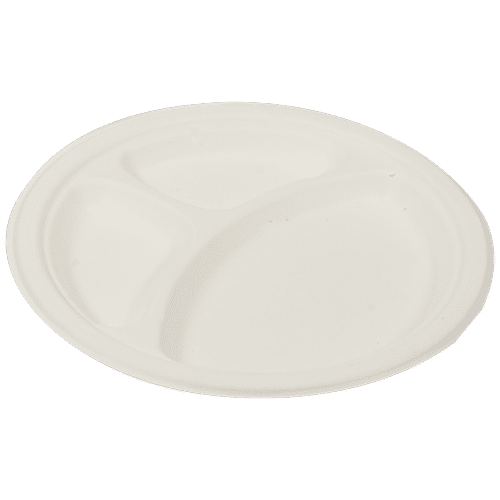 Klassic Disposable Biodegradable Bagasse Plate - Round, 9" 3 Cp, Eco-Friendly, Light Weight, 25 pcs  