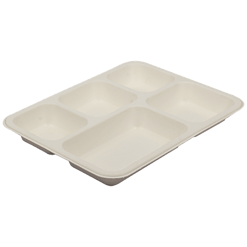 Klassic Disposable Biodegradable Bagasse Meal Tray - Rectangle, 5 Cp(D), Eco-Friendly, Light Weight, 25 pcs