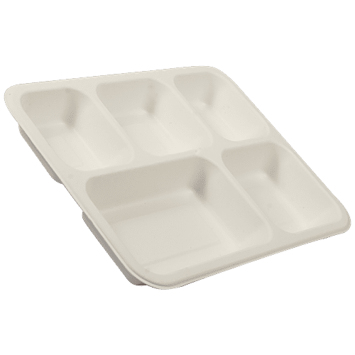Klassic Disposable Biodegradable Bagasse Meal Tray - Rectangle, 5 Cp(D), Eco-Friendly, Light Weight, 25 pcs