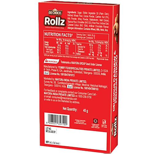 Go Choco Rollz Choco Filled Wafer Stick, 45 g  