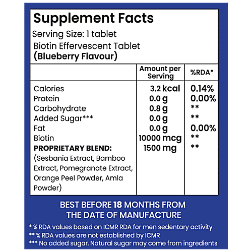 SUPRFIT Effervescent Tablets - Biotin, For Hair, Skin & Nails Health, Blueberry Flavour, 20 pcs  