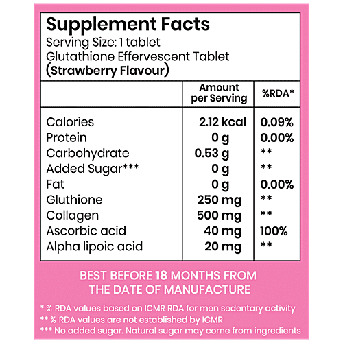 SUPRFIT Effervescent Tablets - Glutathione Glow, Rejuvenates Skin, Anti-Ageing, Strawberry Flavour, 20 pcs