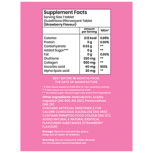 SUPRFIT Effervescent Tablets - Glutathione Glow, Rejuvenates Skin, Anti-Ageing, Strawberry Flavour, 20 pcs