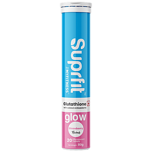 SUPRFIT Effervescent Tablets - Glutathione Glow, Rejuvenates Skin, Anti-Ageing, Strawberry Flavour, 20 pcs