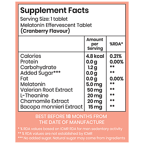 SUPRFIT Effervescent Tablets - Melatonin Sleep, Enhances Focus, Stress Relief, Cranberry Flavour, 20 pcs  