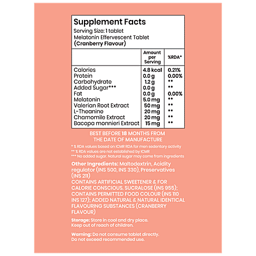 SUPRFIT Effervescent Tablets - Melatonin Sleep, Enhances Focus, Stress Relief, Cranberry Flavour, 20 pcs  