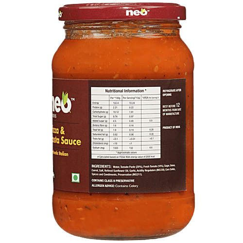 Neo Pizza & Pasta Sauce - Authentic Italian, Non GMO, Farm Fresh, For Cooking, Spread, Dips, 500 g  