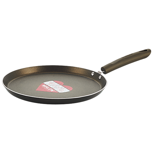 Nirlon Aluminium Non-Stick Flat Tawa - 3 Layer Coating, Induction Base, 26 cm, 3 mm, With Handle, Gold Rush, 1 pc  