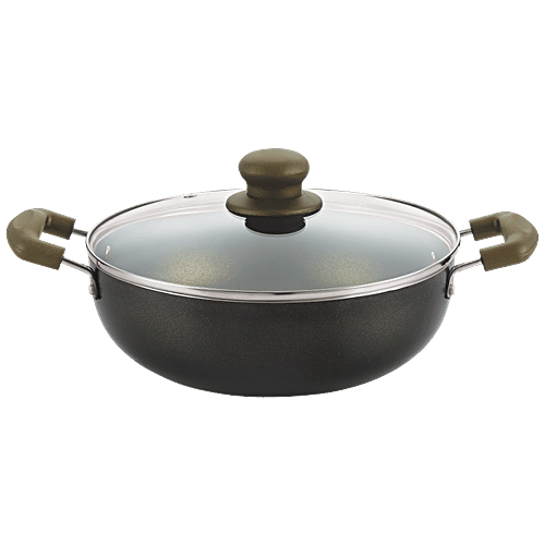 Nirlon Gold Rush Non-Stick Aluminium Kadhai - 3 Layer, 24 cm, 3 mm, Glass Lid, 3 L  