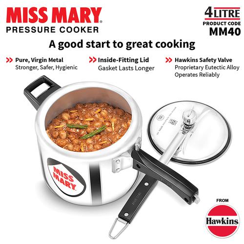 Hawkins Miss Mary Aluminium Inner Lid Pressure Cooker - With Handle, Silver, MM20, 4 l  