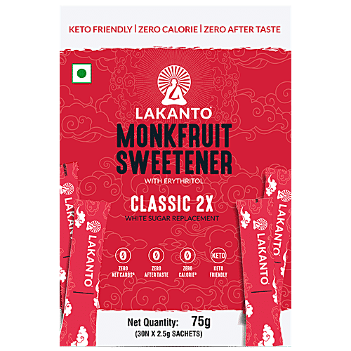 Lakanto Classic 2x Monk Fruit Sweetener, Zero Calorie, Zero Net Carbs , Keto Friendly, 2.5 g 30 N Sachets