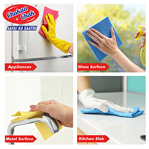 Chakaachak Super Sponge Wipes - Scratch Free Cleaning For Glass, Kitchen Slab, Metal Surface, Appliances, 3 pcs  