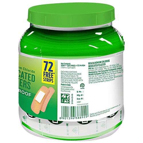Dettol Medicated Plasters - For Antiseptic & First Aid, Washproof, 172 pcs Jar 