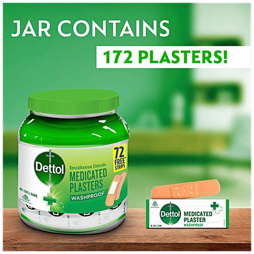 Dettol Medicated Plasters - For Antiseptic & First Aid, Washproof, 172 pcs Jar 