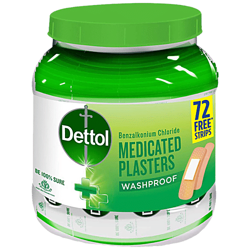 Dettol Medicated Plasters - For Antiseptic & First Aid, Washproof, 172 pcs Jar 