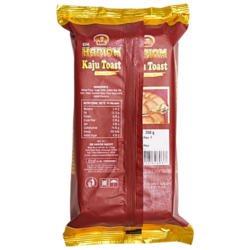 Om Hariom Kaju Toast - Toasted Cashew Flavoured, Crunchy Snack, Perfect For Tea, Coffee, 200 g  