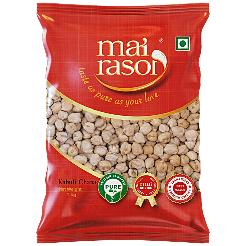 Mai Rasoi Kabuli  Chana - High Quality, Protein & Fibre Rich, For Making Soups, Gravy, Salads, 1 kg Pouch 