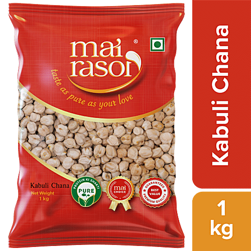 Mai Rasoi Kabuli  Chana - High Quality, Protein & Fibre Rich, For Making Soups, Gravy, Salads, 1 kg Pouch 