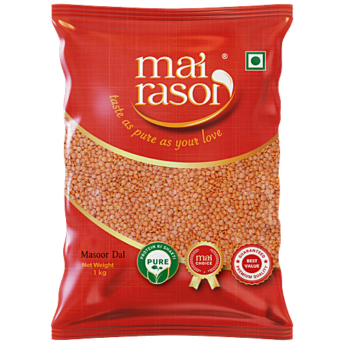 Mai Rasoi Masoor Dal - Unpolished, Protein & Fibre Rich, For Making Soups, Porridge, 1 kg  