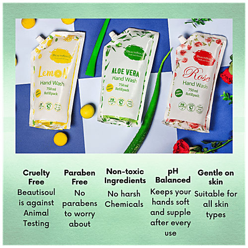 Beautisoul Aloe Vera Handwash Refill Pack - pH Balanced, Paraben Free, Protects Against Germs, 750 ml Pouch