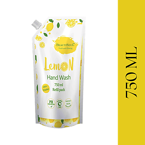Beautisoul Lemon Handwash Refill Pack - pH Balanced, Paraben Free, Protects Against Germs, 750 ml Pouch 
