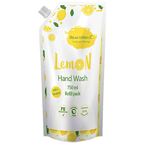 Beautisoul Lemon Handwash Refill Pack - pH Balanced, Paraben Free, Protects Against Germs, 750 ml Pouch 