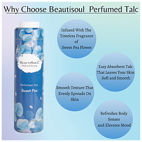 Beautisoul Perfumed Talc Powder - With Sweet Pea Flower, Refreshing, Prevents Body Odour, 300 g Bottle